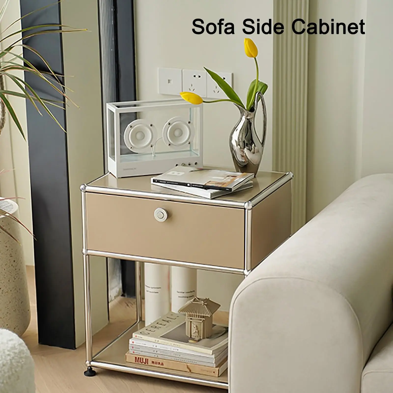 Modern Bedside Table Night Stand with Storage Drawer and Shelf,Small End Side Table for Bedroom,Living Room