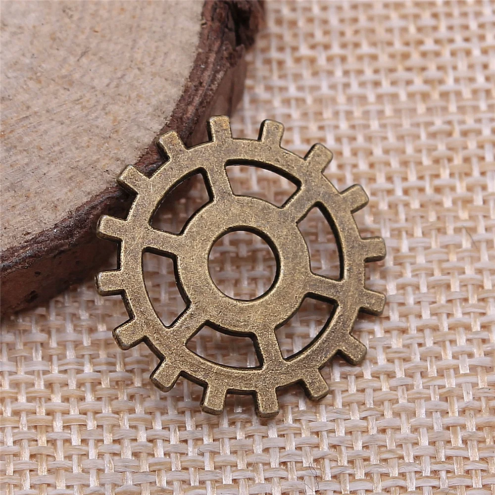 WYSIWYG 10 sztuk bransoletki Charms Steampunk biegów 2 kolory antyczne srebro kolor antyczny brąz kolor 25mm ze stopu metali biżuteria DIY akcesoria — zdjęcie 5