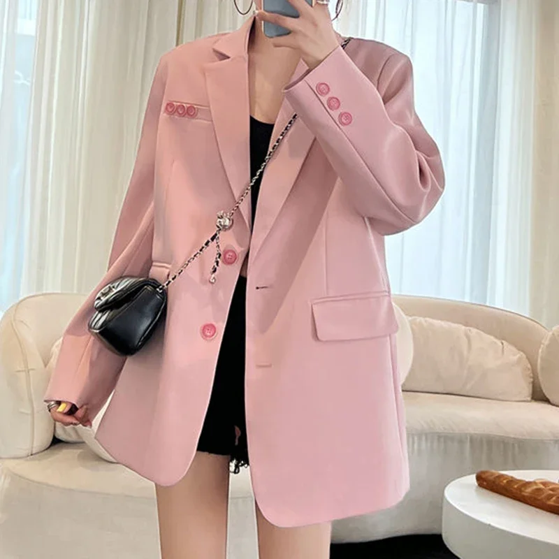 China-Chic New Chinese Pink  Suit Coat in Spring and Autumn  blazer mujer  blazer femme  blazer women  women clothing