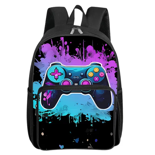 Imagen 2 del producto Mochila con bolsillo frontal cuadrado con patrón GamePad para niños y niñas, los mejores regalos, mochilas escolares de dibujos animados en 3D para niños