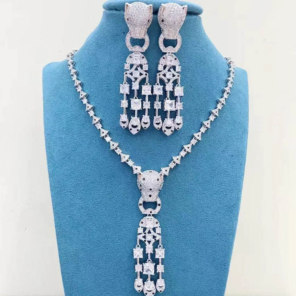 Zlxgirl Brand leopard Cooper necklace wedding jewelry sets metal cubic zircon necklace and earring bijoux set neclace gift