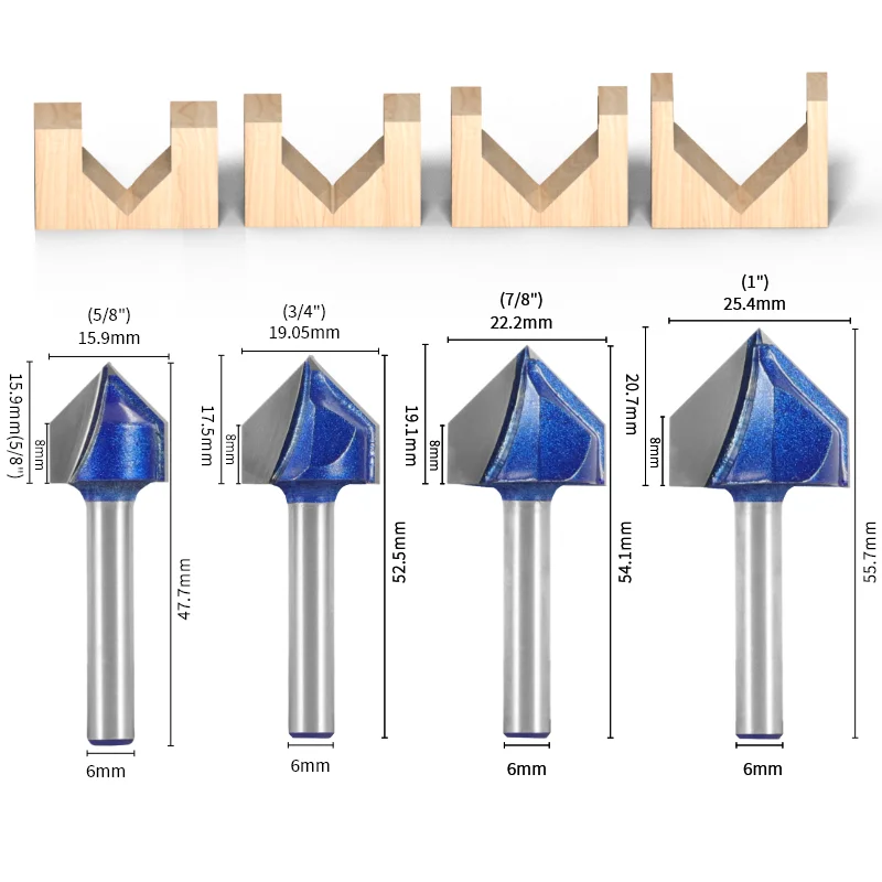 YUSUN 6MM 6.35MM Shank V Type Slotting Cutter Bit Router Bit Woodworking Milling Cutter For Wood Bit Face Mill