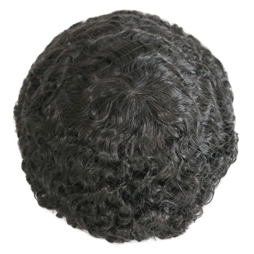 8mm afro Curly Men's Toupee Durable Man African American 15mm 10mm Deep Wave Thin Skin Natural Human Hair Replacement System