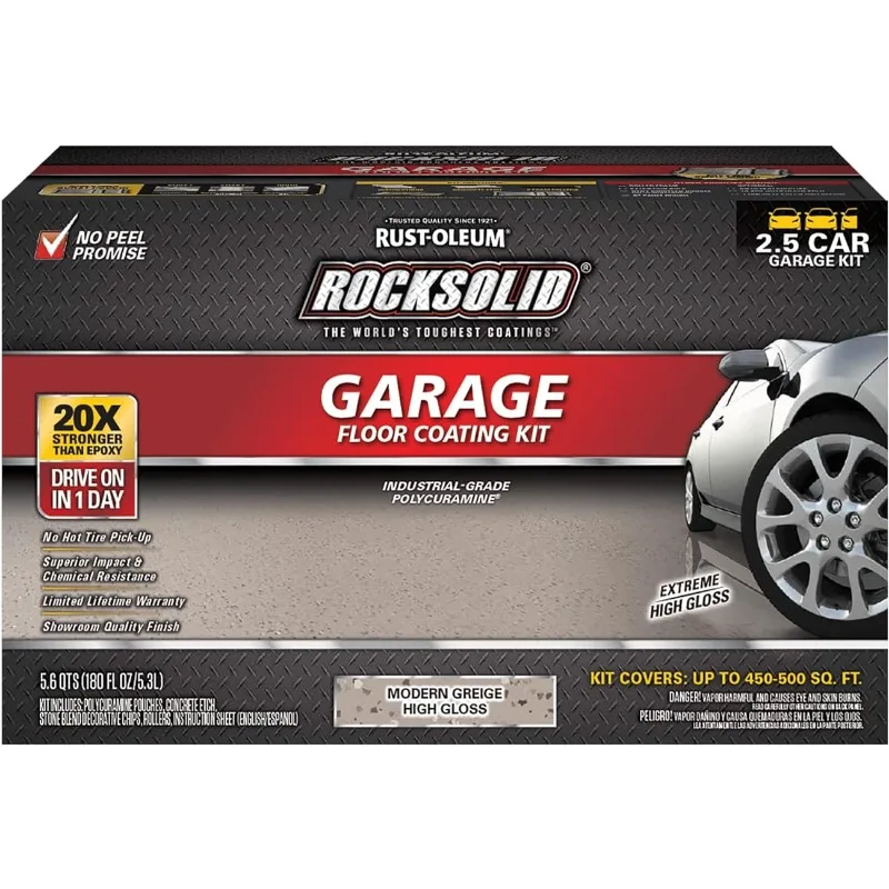 Rust-Oleum 381087 RockSolid Polycuramine 2.5 Kit pelapis lantai garasi mobil, Modern Greige, 180 FlOz (Pak 1)