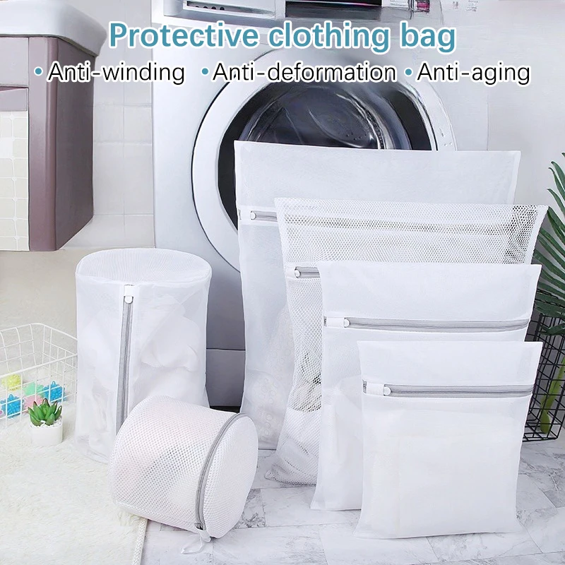 White Durable Large Washing Laundry Bag Mesh Organizer Net Dirty Bra Socks Underwear Shoe Storag Wash Machine Cover Clothes