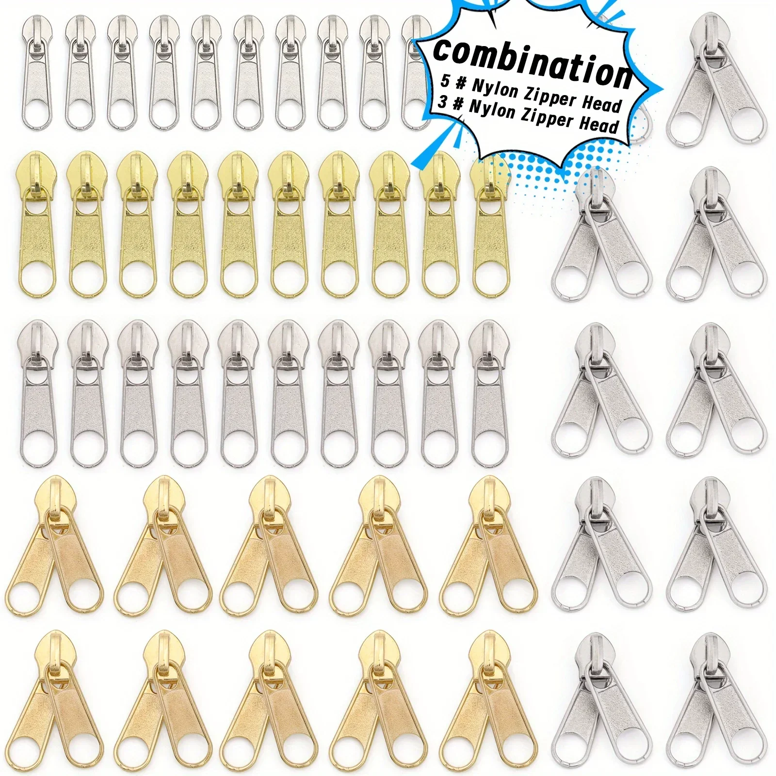 

50 шт., комбинированный набор с нейлоновой застежкой-молнией, 3 # , 5 # , для нейлоновой молнии, другие молнии не подходят.