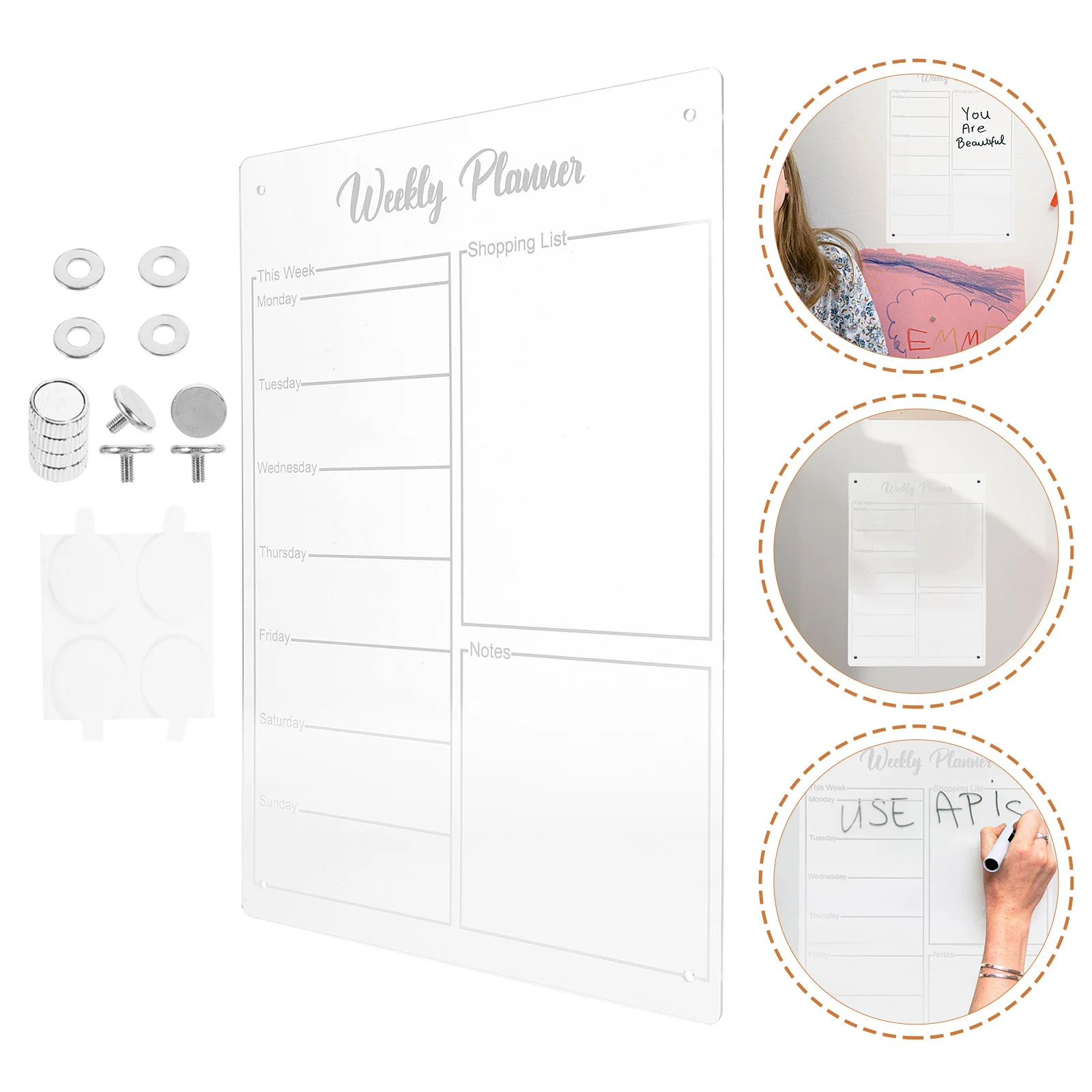 Lavagna magnetica in acrilico Agenda giornaliera Frigo Calendario settimanale Cancellabile a secco Lista delle cose da fare Blocco note Organizzatore per l'home office