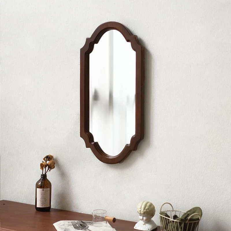 Retro Decorative Mirror Wooden Bathroom Medieval Vanity Mirror Wear Resistant Wall Hanging Special Shaped Bath Mirrors Home