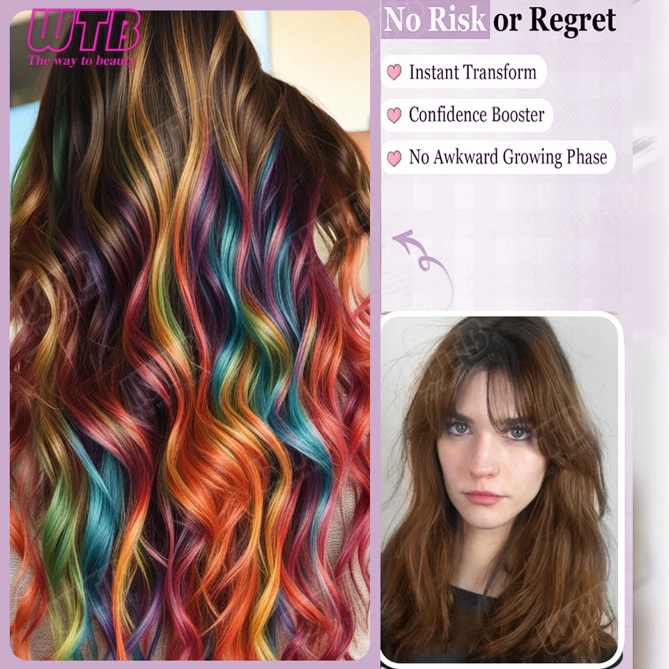 WTB Colored Synthetic Hair Extensions, BB Clip Style Gradient Color Hair Extensions Suitable for Women's Daily Wear and Holidays
