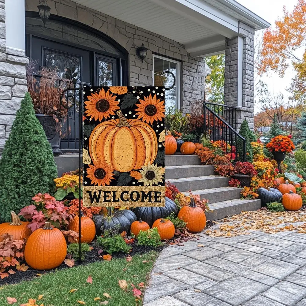 Fall Pumpkin Sunflower Garden Flag Double Sided 12x18 Outdoor Decor yyi