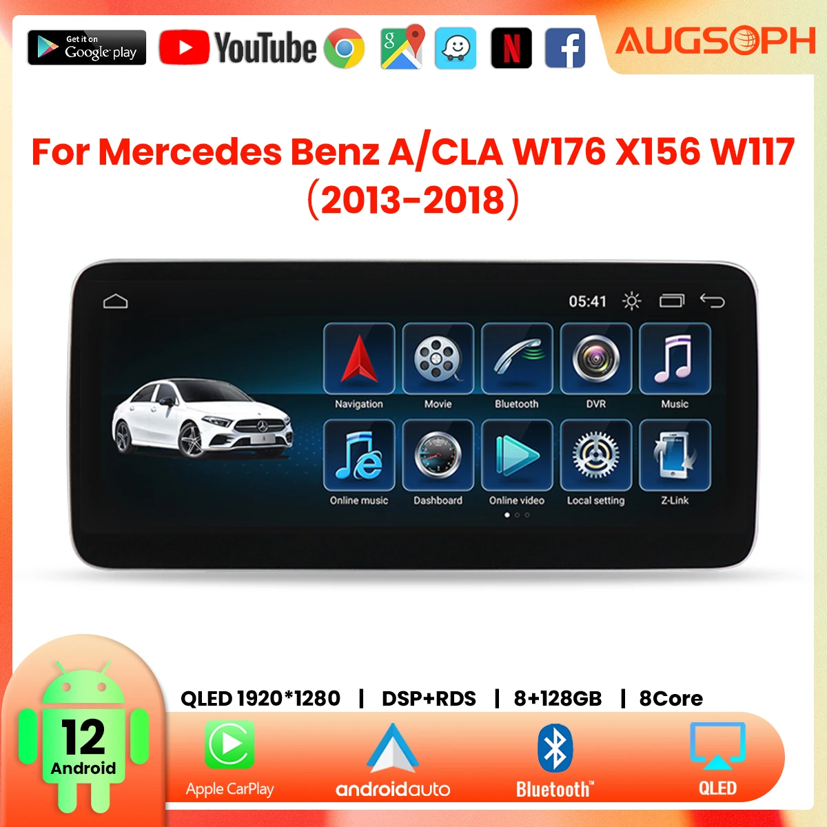 

Автомагнитола на Android 12 для Mercedes Benz A/CLA W176 X156 W117 2013-2018, 12,3 дюйма, QLED, 8 ядер, мультимедийная стереосистема с 4G Carplay