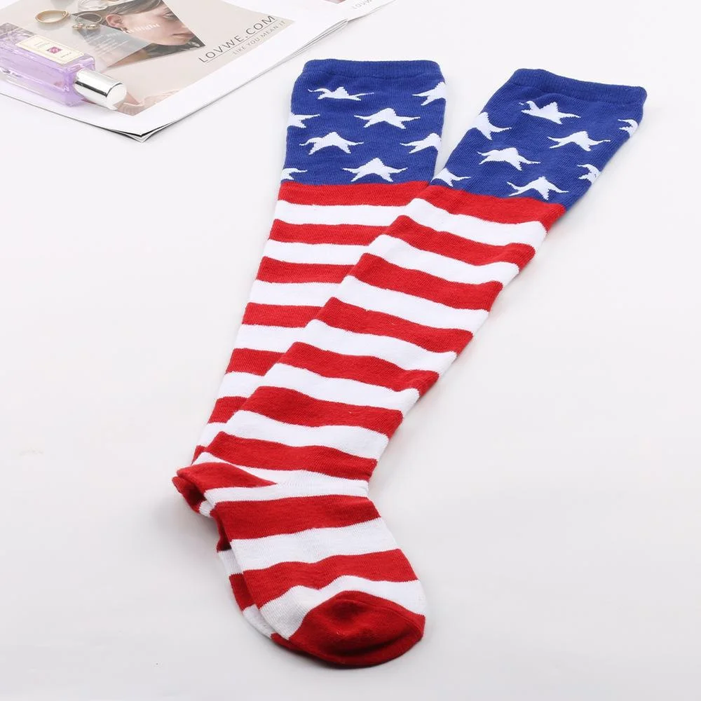 Novedosos calcetines largos hasta la rodilla, medias hasta el muslo, estrella americana, bandera en ángulo