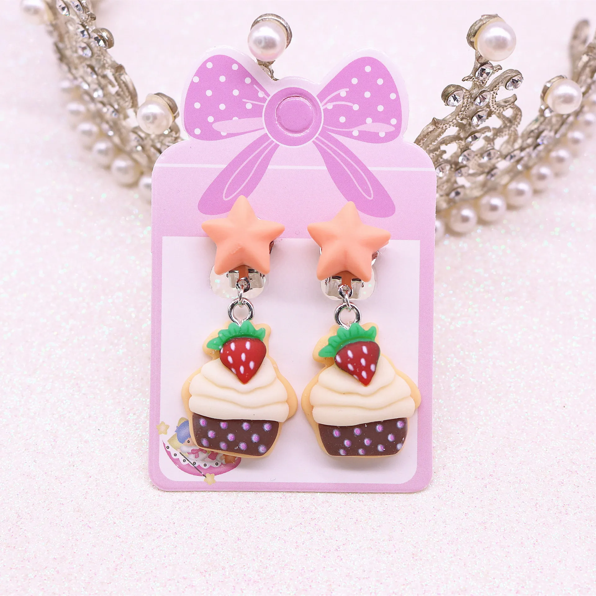 Pink Cute Donut Ice Cream Cup Cake No Pierced Clip on Delicious Earrings For Kids Teens Girls Cute Lovely Earring Jewelry