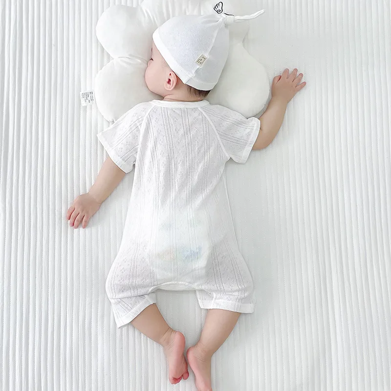 New Summer Solid-Color 100% Cotton Romper with Button-Front Shorts Gifts for Newborn Shower