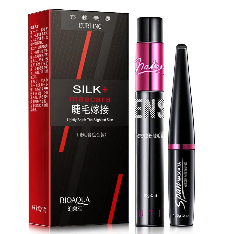 BIOAQUA Brand Black Silk Fiber Mascara Makeup Set Eyelash Extension Lengthening Volume 4D Mascara Waterproof Cosmetics 2pcs/lot