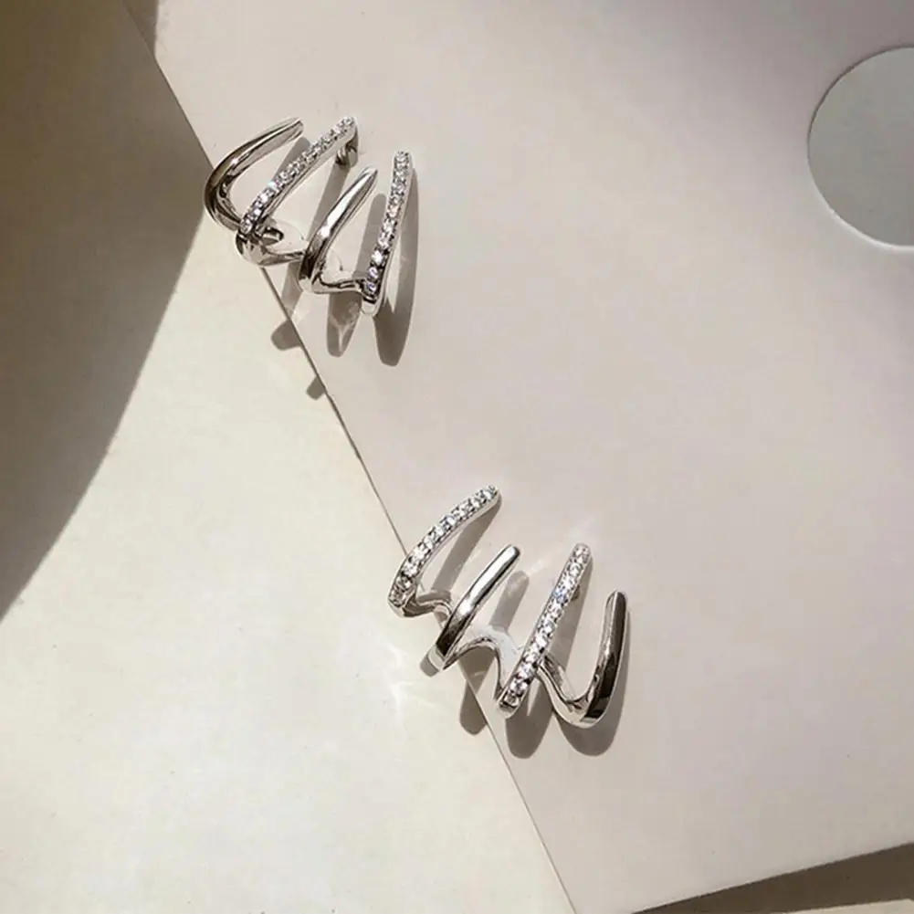 Stud Earrings Huggie Earrings Pair Rhinestone Claw Shape Hollow Design Lightweight Stainless Steel Anti-allergy Studs Jewelry