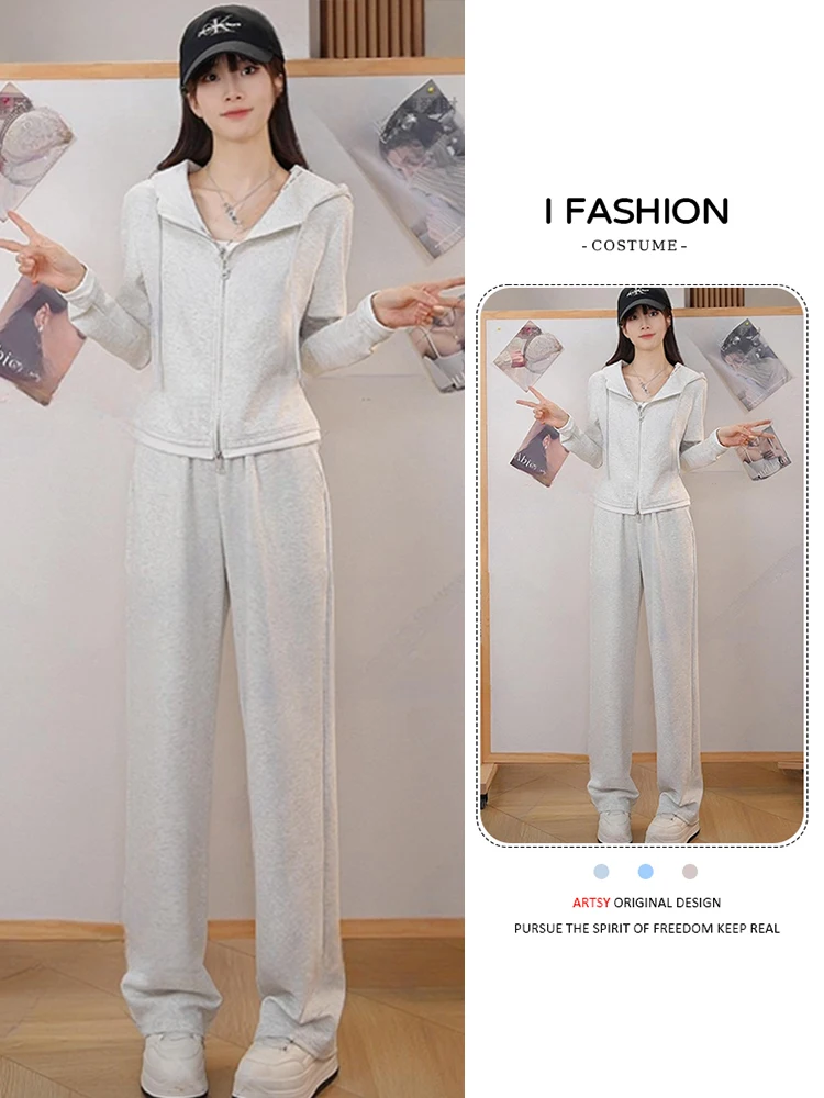 

Повседневный комплект спортивной одежды. Женский осенний новый дизайн. Высококачественная верхняя одежда. Брюки с прямыми штанинами. Комплект из двух предметов. Faionable Ense.