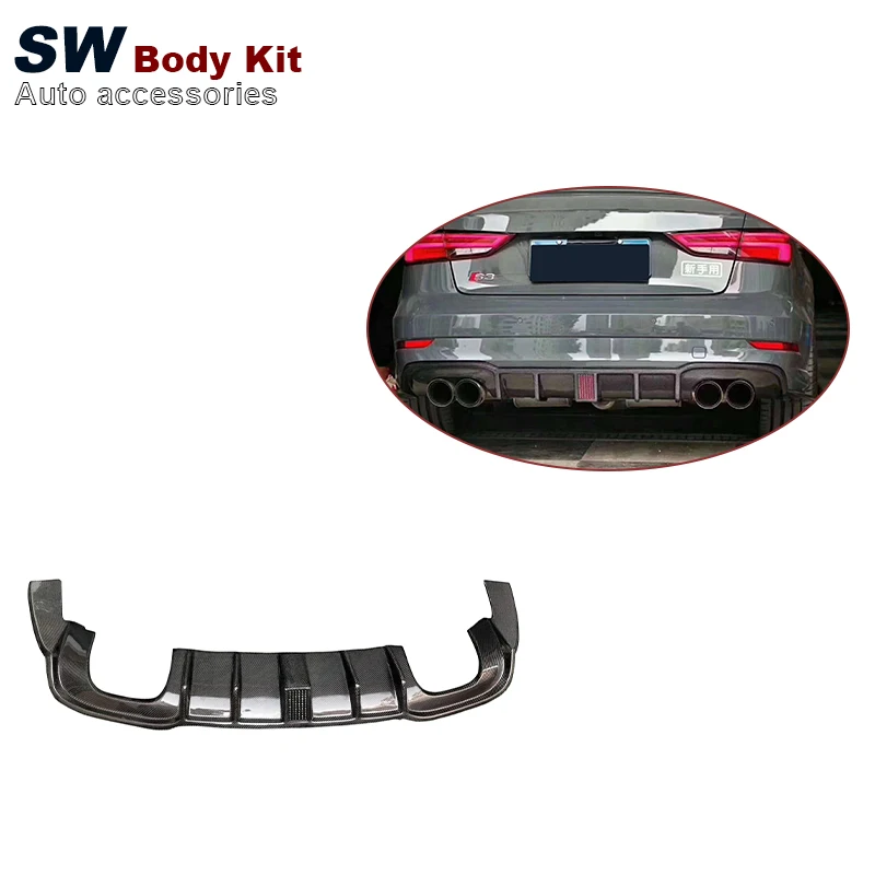 Carbon Fiber Leading Light Rear Diffuser For Audi A3 S3 2017-2020 Conversion Rear Bumper Splitter Lip Diffuser Cover Trim