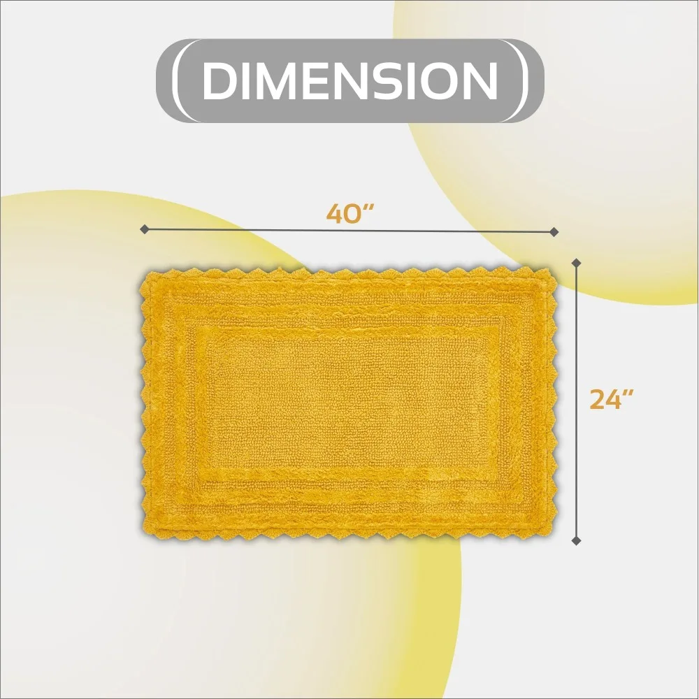 24 x 40 Bathroom Rug – 100% Cotton, Extra Soft Tufted Reversible Bath Mat, Water-Absorbent, Machine Washable (Yellow) Shaggy Bo