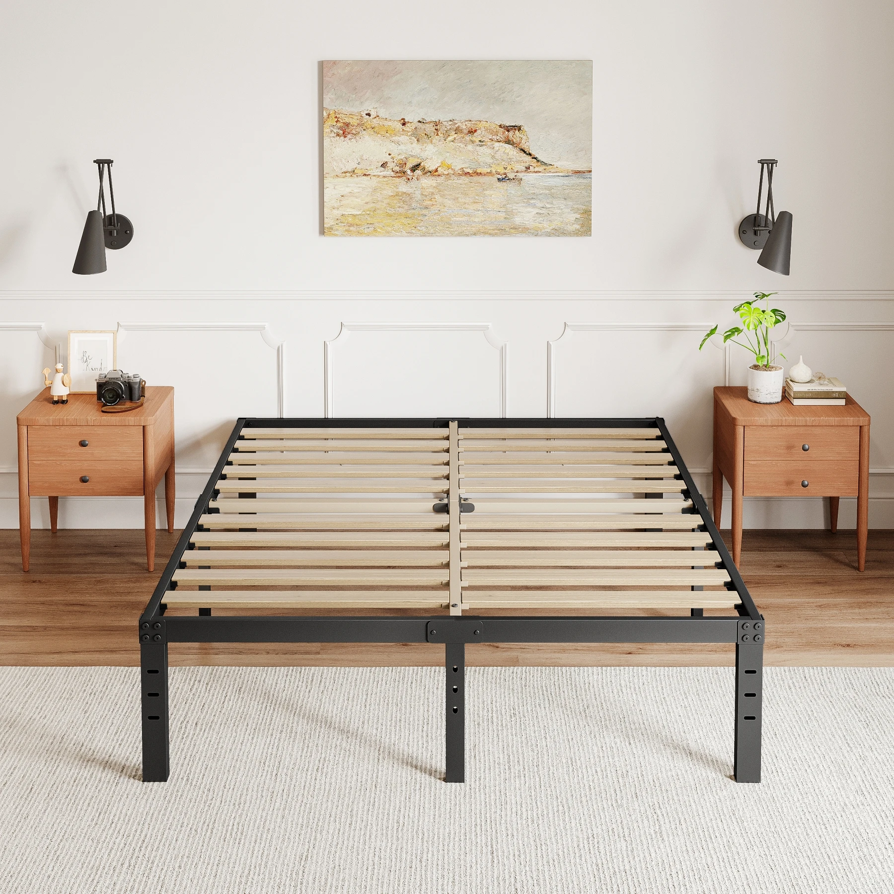 ZIYOO 16 Inch Queen Bed Frame No Box Spring Required, Metal Platform Bed Frames with 14 Inch Storage, 3,500 lbs Heavy Duty