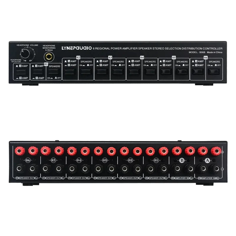 New 2 In 6 Out Power Amplifier Selector Switcher 6 Region Stereo Speaker Distribution Controller