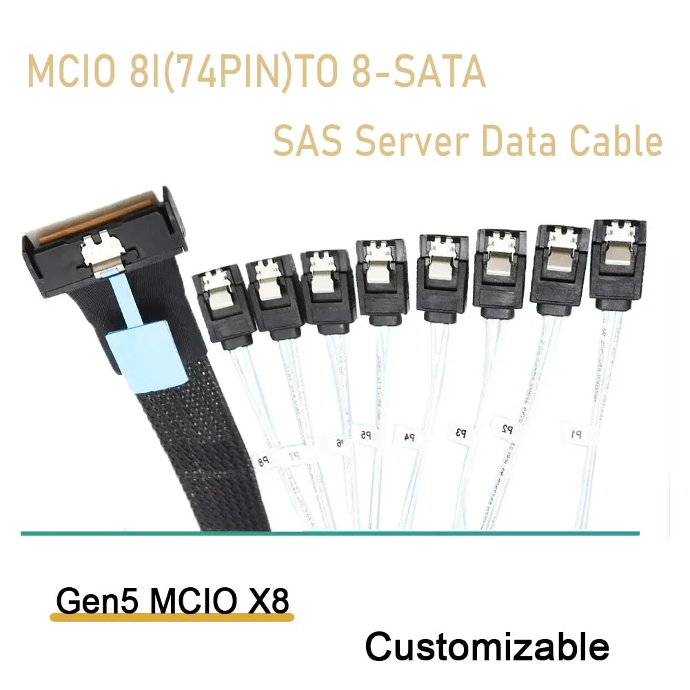 

Slimline SAS MCIO 8I(74Pin) To 8 SATA PCIE5.0 Server Data Adapter Cable Gen5 MCIO X8 0.5m Customized SFF-8611 8639 Adapter