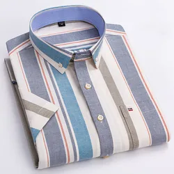 S~7XL100% Cotton Breathable Men Oxford Short Sleeve 2023Summer Plaid Striped Male Clothes Business Regular Fit Oversized shirts