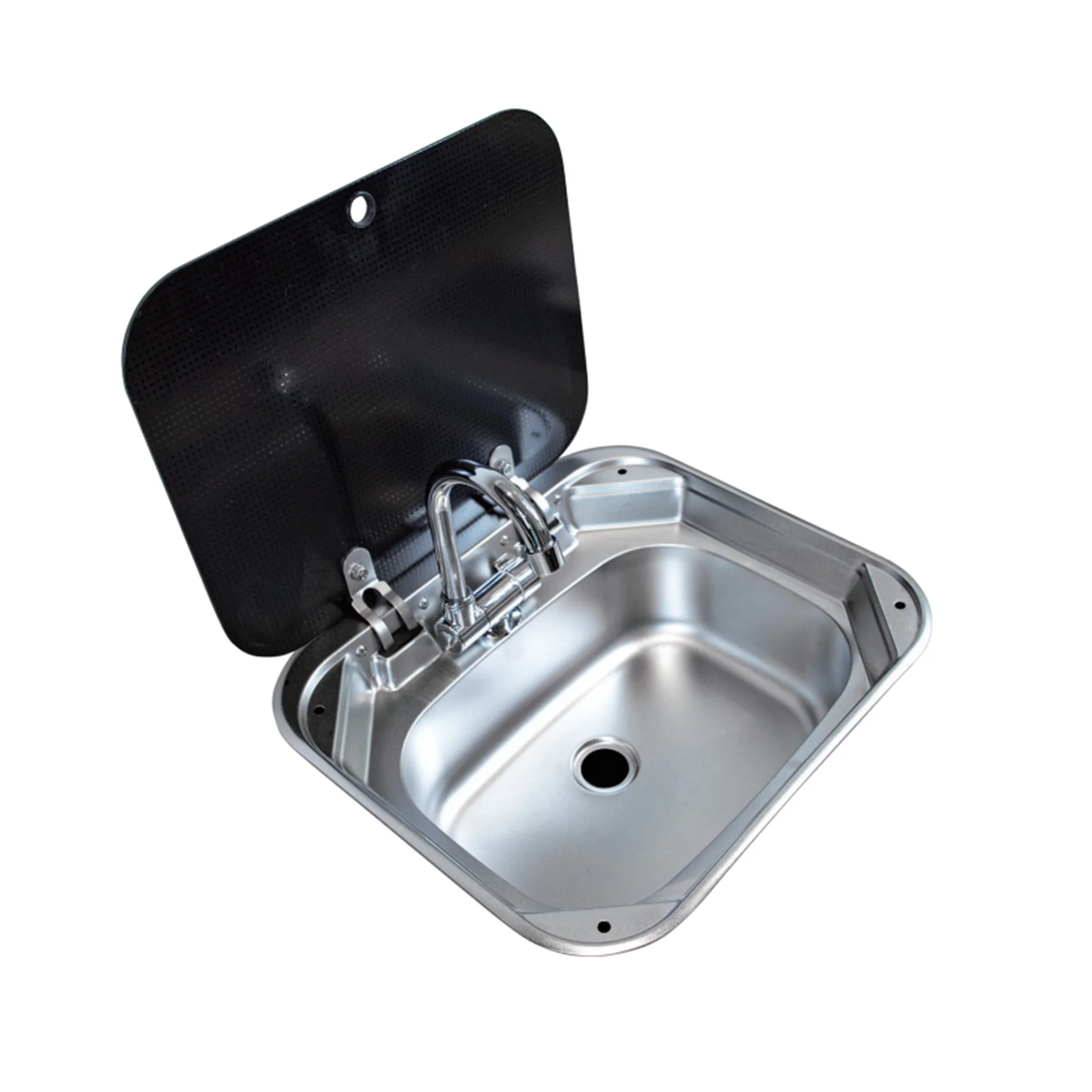 

Camper RV Sink Single Hand Wash Basin Sink With Tempered Glass Lid 304 Stainless Steel For Caravan RV