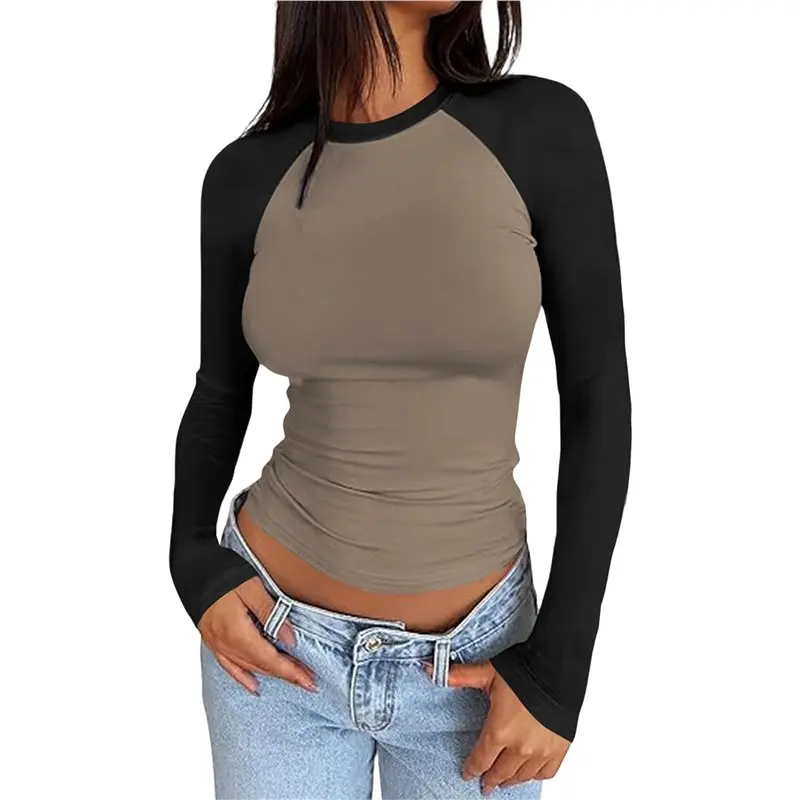 

CYL-Женские рубашки с длинными рукавами, облегающие, с цветными вставками, слегка укороченные топы