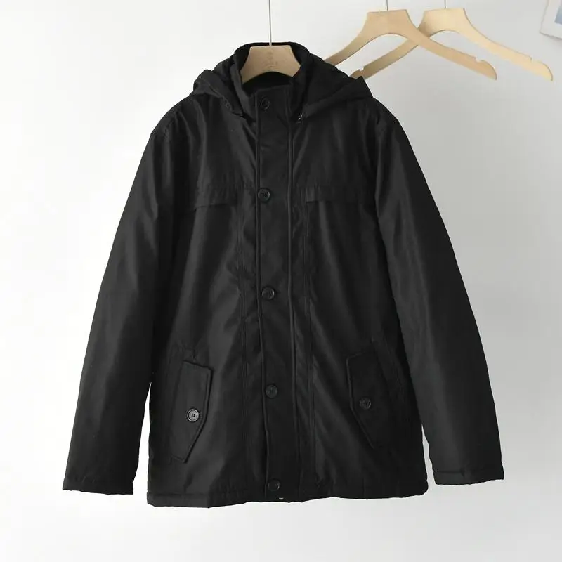 American Sle Vintage Herren mittellanger Arbeitskleidungsmantel Jaet Fce-gefütterte Outdoor-lose lässige Kapuzen-Baumwolloberbekleidung