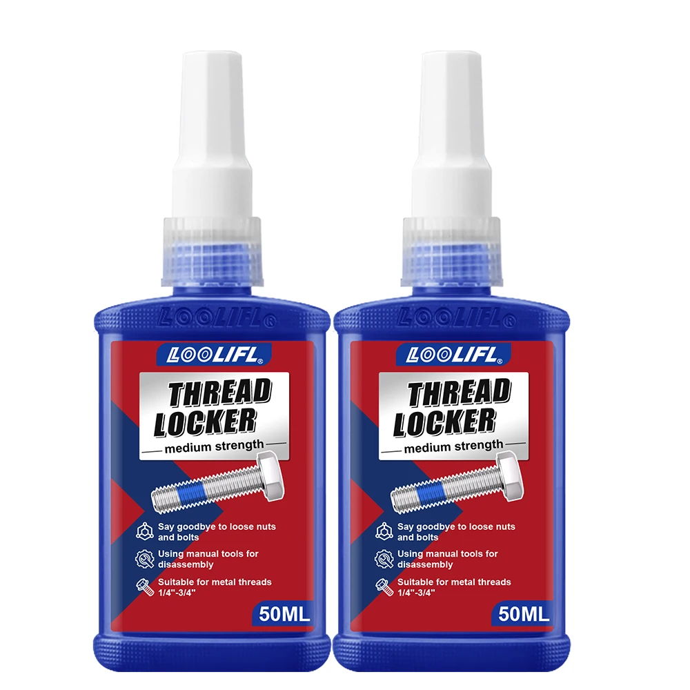 LOOLIFL Schraubensicherungskleber Blau Rot Mittelstark Hochfester Anti-Lose-Gewindedichtstoff Metallbolzen-Sicherungskleber 10ml 50ml