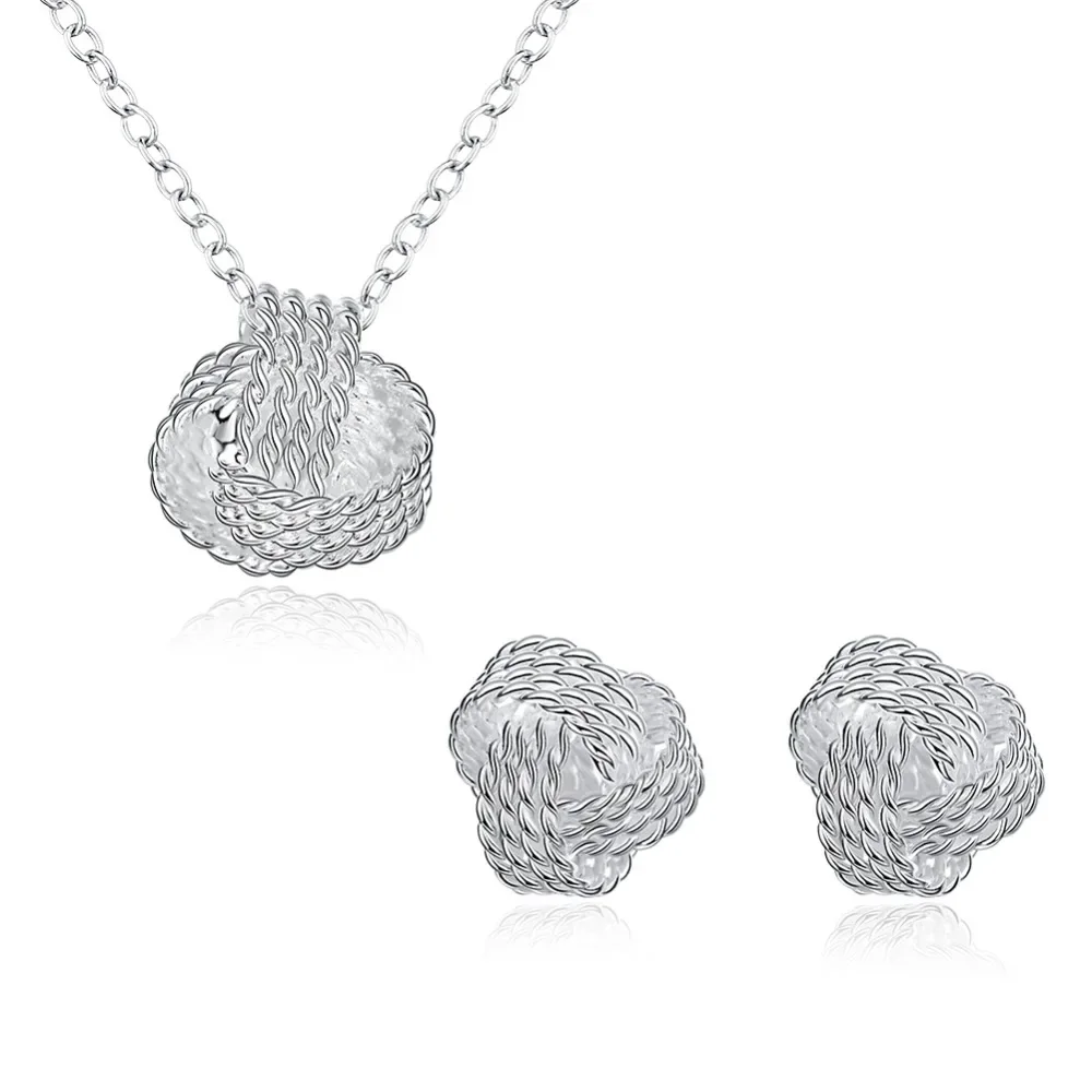 925 Sterling Silver Love Shape Necklace Ring & Ear Stud Set