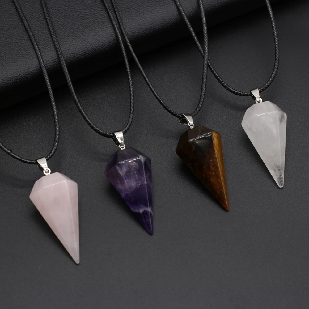 Péndulo curativo de amatistas de piedra Natural, Gema Reiki Heal para Cono de adivinación, amuleto de cristal colgante, collar de joyería para mujer