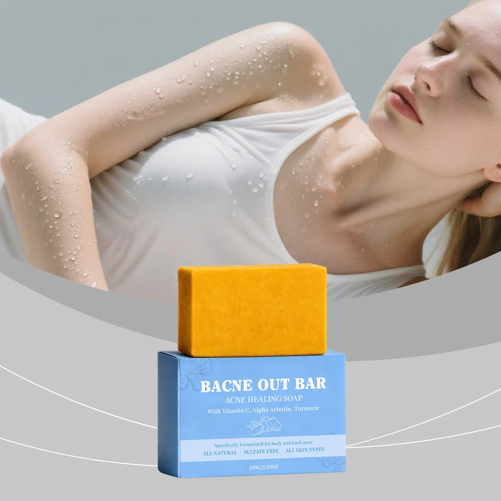 BacneOut Bar,Soap with Turmeric Vitamin C & Alphaarbutin, Natural Exfoliating Cleanser for Back, Face, Chest, Shoulders