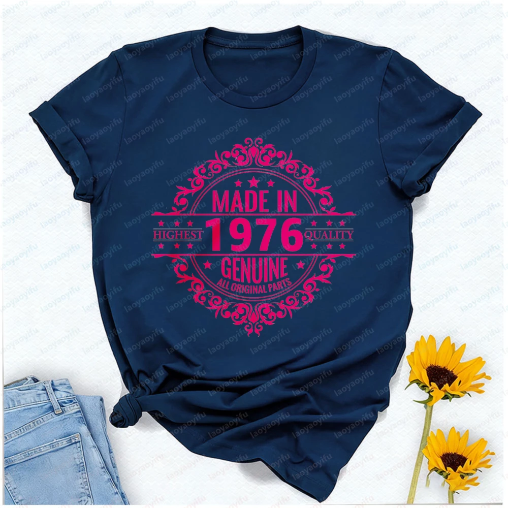 Made in 1976 Highest Quality Genuine T-Shirt Women's Badge Graphic Tee, Perfect 50th Birthday Gift for Her & Vintage Lovers
