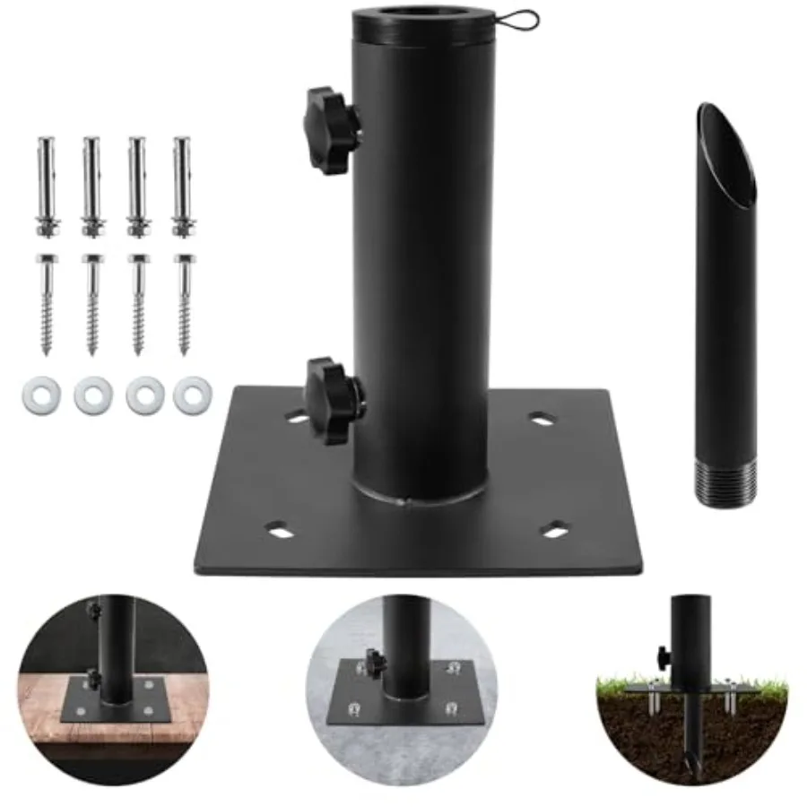 

Lalafancy Bolt Down Patio Umbrella Base Multifunctional Deck Umbrella Mount Outdoor with Ground Spike Fixing Heavy Duty Metal T