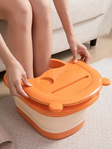 Imagen 2 del producto Lavabo de pies de masaje plegable de 1 pieza para adultos, uso doméstico y en dormitorio, diseño Simple con cubierta, baño de pies de remojo profundo