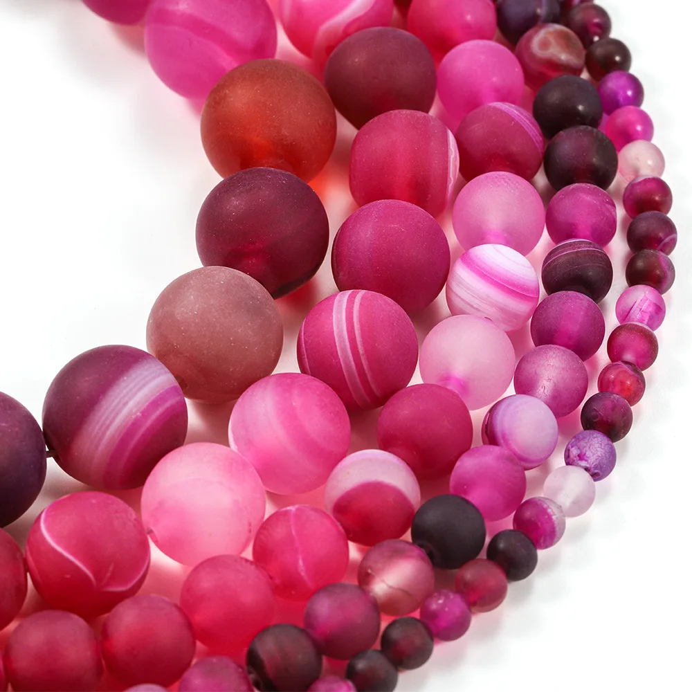 New Matte Rose Red Line Agate 4mm-12mm DIY Jewelry Accessories Natural Agate Loose Beads Semi Finished Bead Beads Wholesale