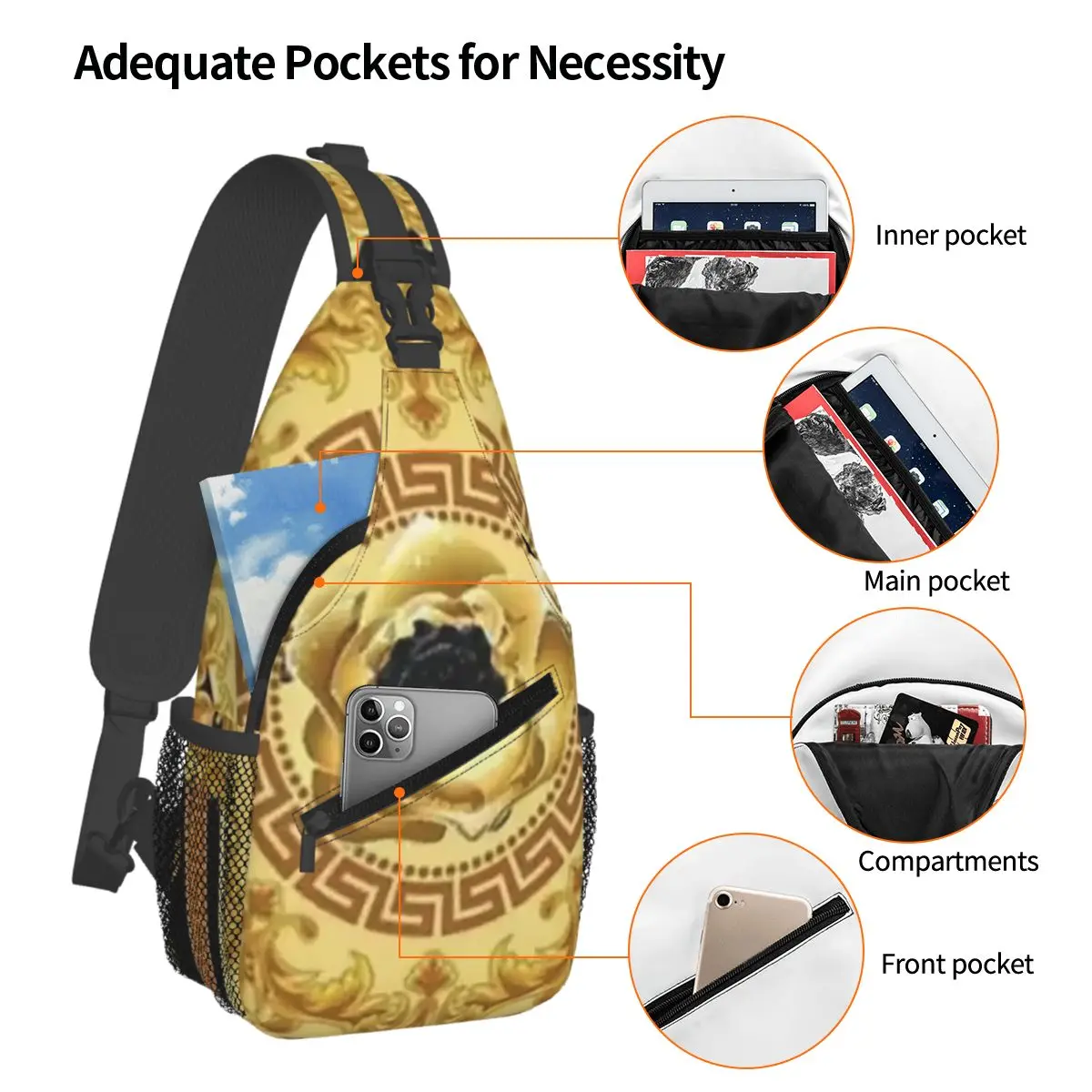 Luxury European Floral Pattern Chest Bag Men Sling Crossbody Backpack Chest Bag Travel Hiking Daypack Shoulder Bag