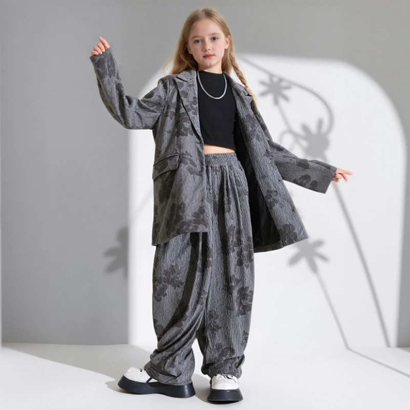 

Костюм для джазовых танцев для девочек, крутой блейзер, брюки, наряд для выступления в стиле хип-хоп, детская уличная одежда, школьный костюм для мальчиков, костюм для выступлений для детей