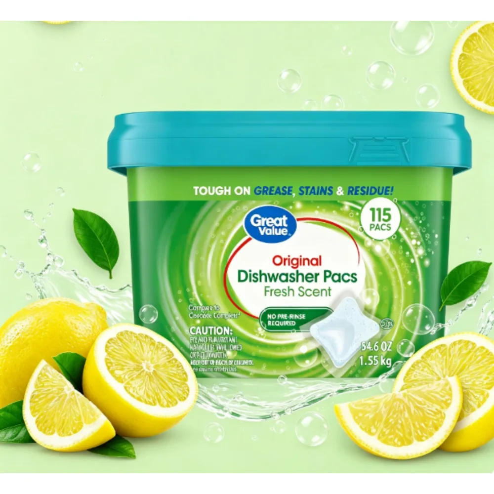 Great Value Original Dishwasher Cleaning Tablets, Fresh Scent, 115 Tablets