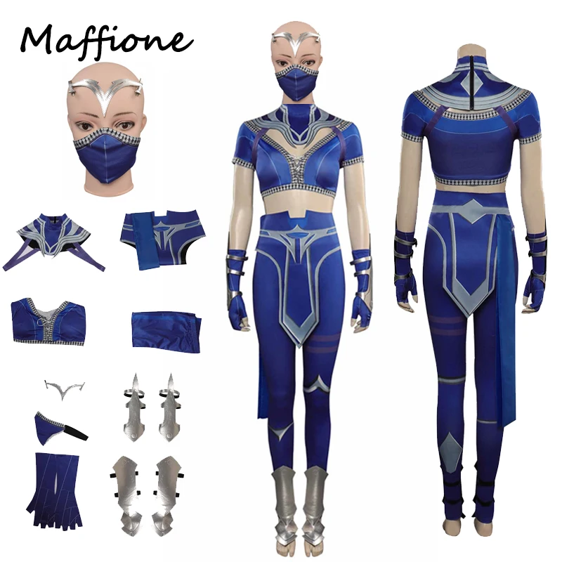 

Kitana Cosplay Game Mortal Cos Kombat Role Women Costume Outfits Blue Tops Pants Headgear Mask Full Set Halloween Party Suits