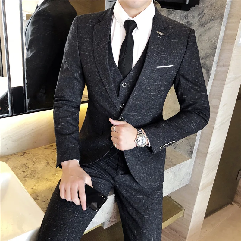 

ZX158Men's suit three-piece suit Korean style handsome young British style slim suit casual groom wedding dress