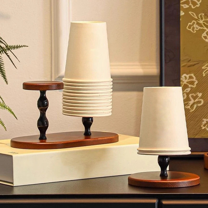 Wooden Cup Storage Holder Single/Double Side Disposable Water Cup Dispenser Coffee Mug Display Stand Organizer Rack for Cafe