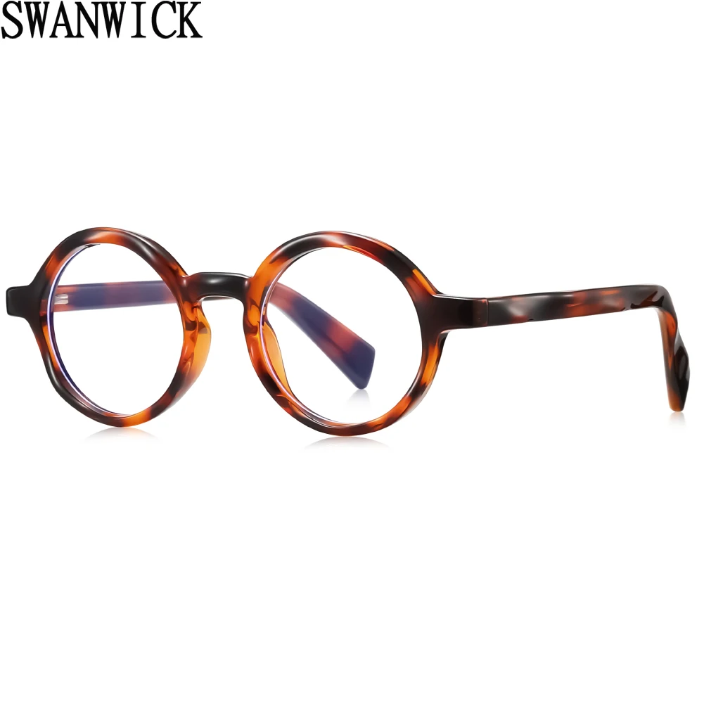 Swanwick TR90 small round glasses frame women acetate anti blue light glasses fashion men spring hinge black blue unisex