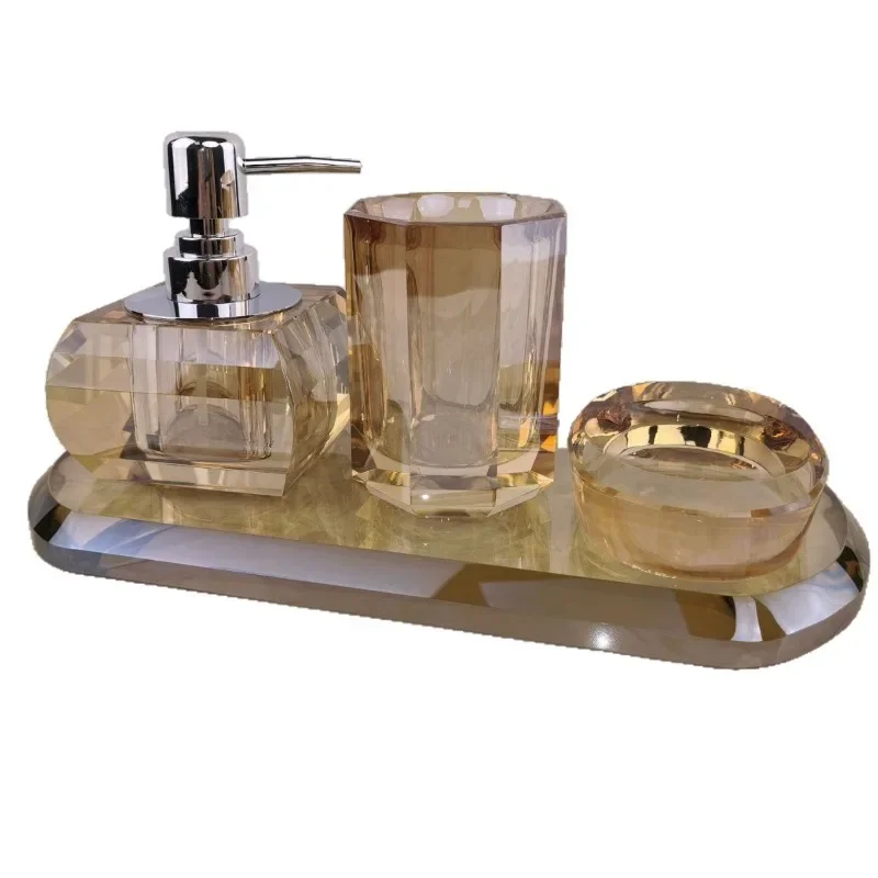 Modern light luxury crystal bathroom four-piece set, soap box, shower gel, hand sanitizer bottle jar, bathroom decoration