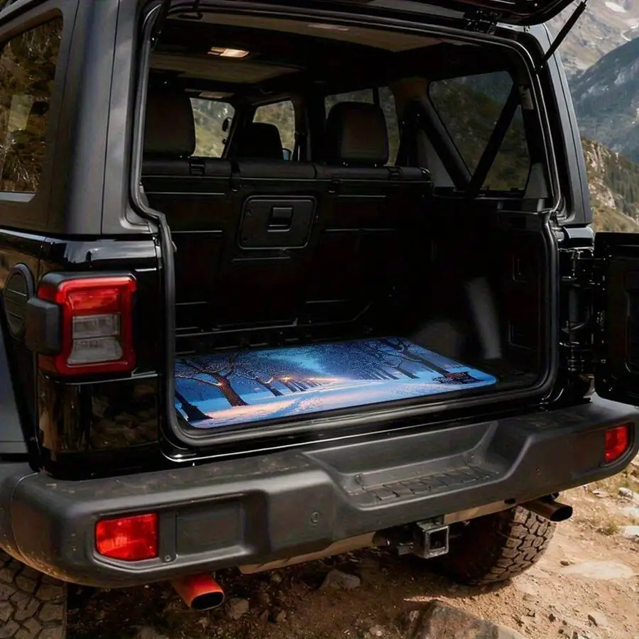 

Universal Car Trunk Mat With Winter Night Stroll Pattern For SUV Sedan Heavy Duty Artistic Design