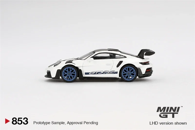 

**Предзаказ** MINI GT 1:64 911 (992) GT3 RS Weissach Package White с синим индиго и левым рулем, литая под давлением модель автомобиля