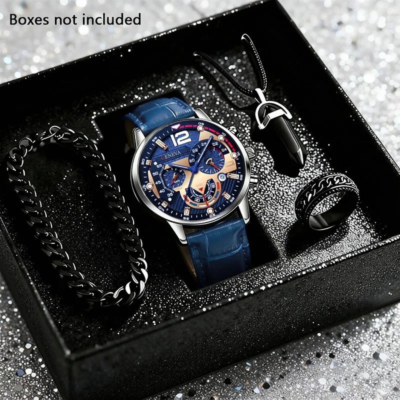4pcs Men Fashion Watch Luxury Business Style Men's Watch Set, Perfect Gift for Daily Wear, Birthdays, Christmas, Father's Day