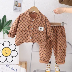 Toddler Girls and Boys Luxury Designer Clothes 2024 Spring Letter Printed Turn-down Colloar Jackets Pants 2PCS Kids Outfit Set